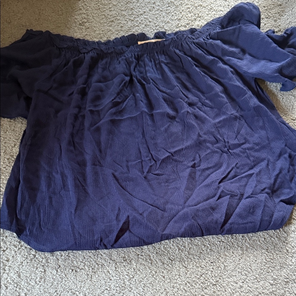 Elegant Navy Blue Off the Shoulder Women's Blouse